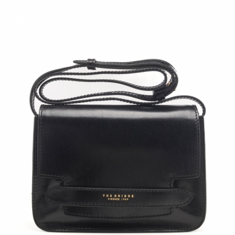 Borsa a tracolla da donna con logo lettering stampato a fuoco nera 