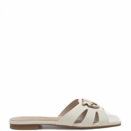 scarpe basse da donna in vera pelle con  logo sul davanti bianco latte