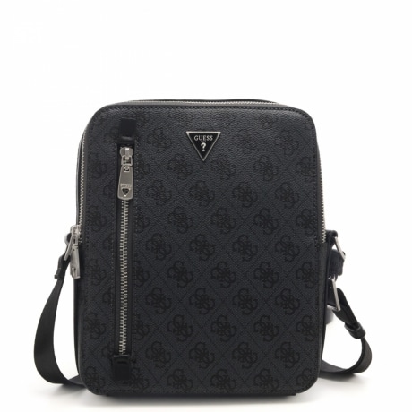 Tracolla da uomo con chiusura con zip e stampa 4G logo all-over su pu granuloso nero