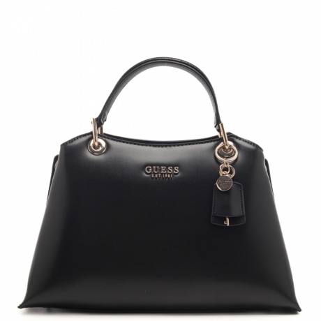 borsa a spalla da donna con doppio manico e logo lettering in metallo sul davanti nera