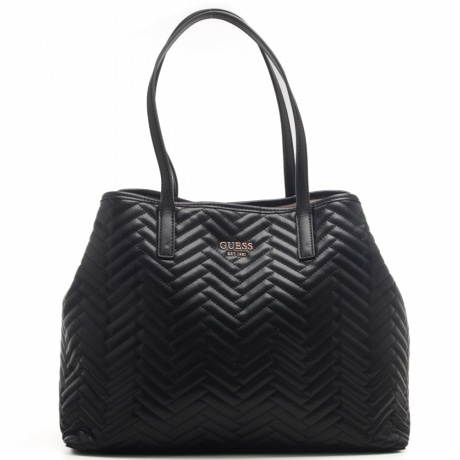 borsa a spalla da donna con trama spigata e logo lettering in metallo sul davanti nera 