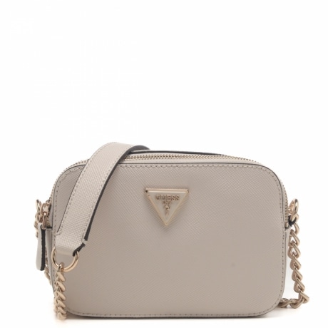 borsa a tracolla donna noelle beige con doppia cerniera e catena oro