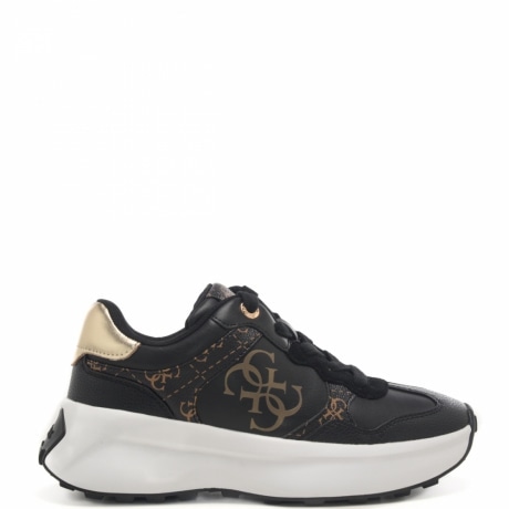 Sneakers da donna in vera pelle e tessuto con logo 4G nero e marrone