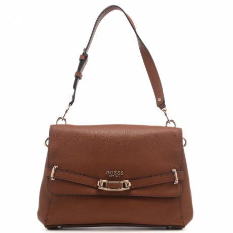 borsa a spalla da donna con unico manico removibile e logo lettering in metallo sul davanti cuoio