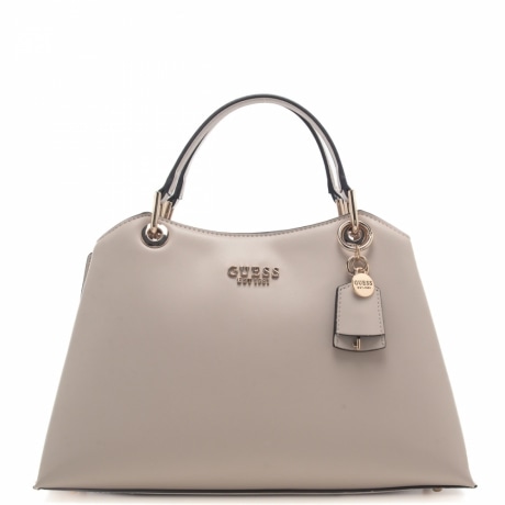 borsa a spalla da donna con doppio manico e logo lettering sul davanti grigio pietra 