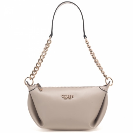 borsa a spalla da donna con unico manico con maxi catena e spallina beige