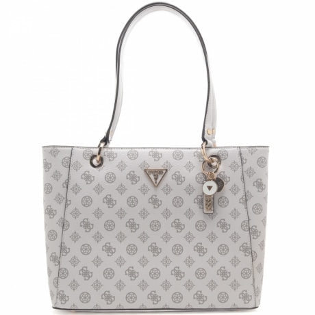 borsa a spalla da donna con pattern logo e doppio manico bianca  