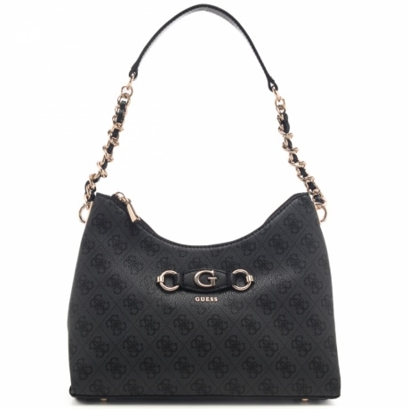 borsa a spalla da donna con un manico con catena e logo 4g all over nera e grigia 