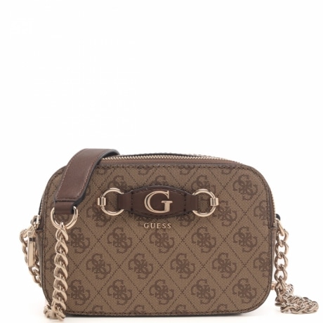 borsa a tracolla da donna con 4g logo all over e tracolla con catena e spallina beige e marrone 