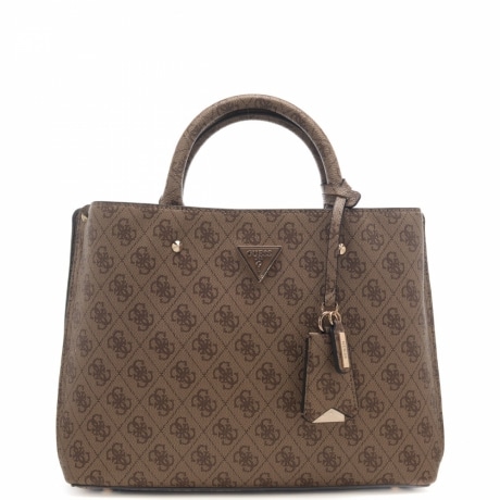 borsa a spalla da donna con logo 4G all over e doppio manico beige e marrone 