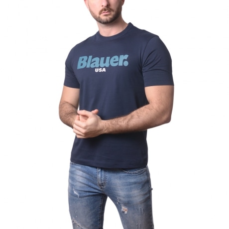t-shirt ernst da uomo a maniche corte con maxi logo sul davanti blu