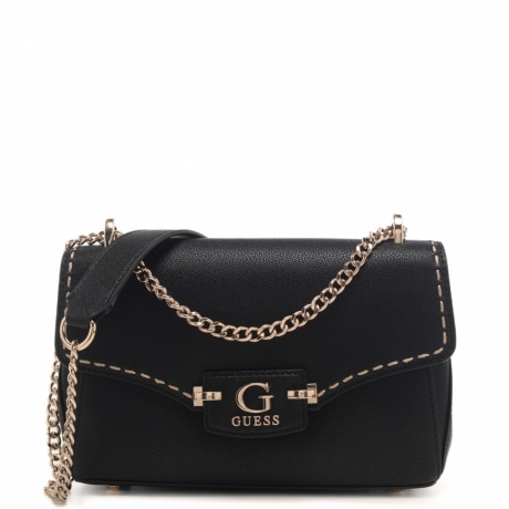 borsa a tracolla da donna con cuciture decorative sul davanti nera 