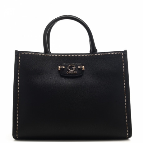 borsa a mano da donna con cuciture decorative sul davanti  nera 
