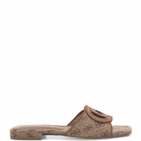 scarpe basse da donna a punta quadrata con inserto logato sul davanti e logo  4g all over beige marrone