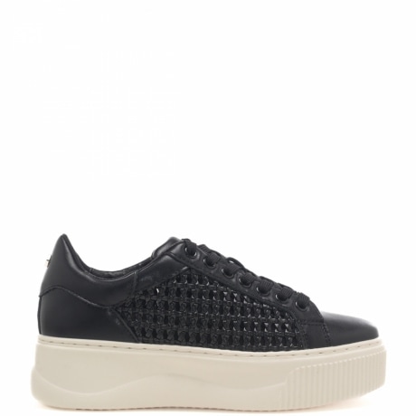 sneakers da donna con trama a intreccio sui lati e maxi suola nere 