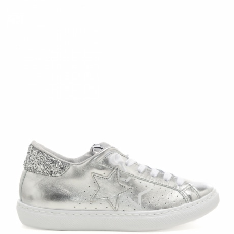 sneakers da donna in vera pelle con fondo a cassetta e stelle argento nero