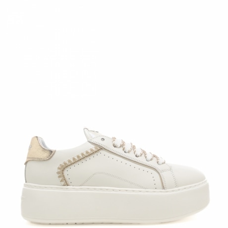 sneakers da donna in vera pelle con inserti con cuciture e dettagli dorati bianco oro