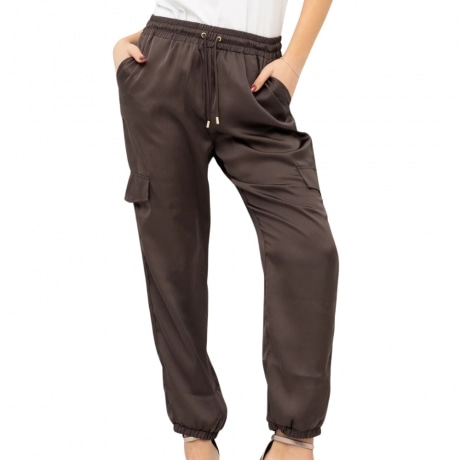 pantaloni TPOTF lunghi da donna con tasche laterali moro 