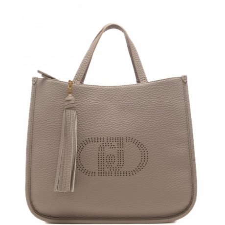  borsa a spalla da donna con maxi logo monogram puntinato neutra 