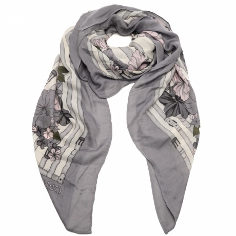 foulard da donna con fanstasia floreale grigio e nero 