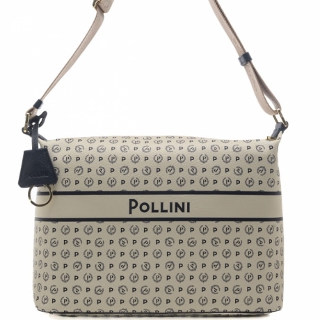 borsa a spalla da donna con pattern logo all over e manico in nylon jacquard avorio blu 