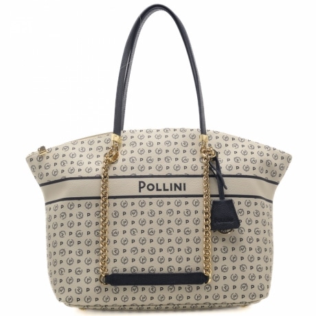 borsa a spalla da donna con pattern logo all over e doppio manico avorio blu 
