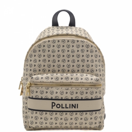 zaino da donna con pattern logo all over e tasca esterna sul davanti avorio blu