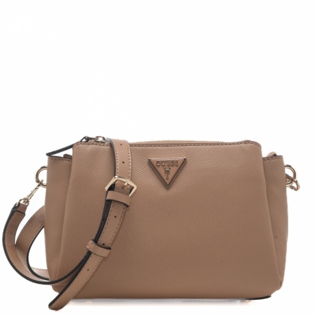 borsa a tracolla da donna con triangolo logato sul davanti beige 