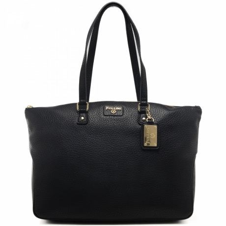 borsa a spalla da donna con effetto martellato e inserti pattern logo laterali nera 