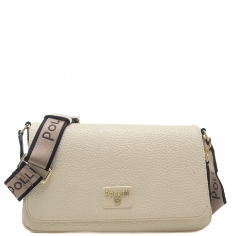 borsa a tracolla da donna con effetto martellato e tracolla in tessuto logata  avorio