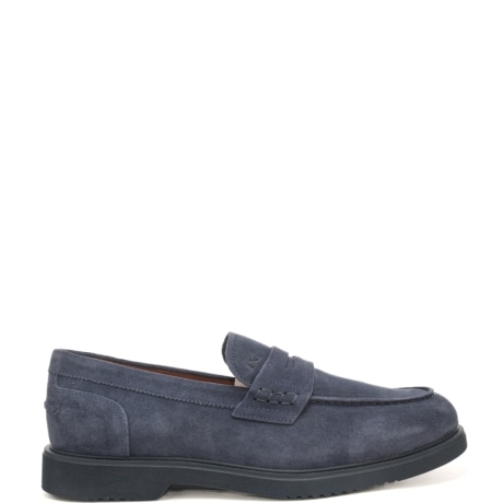 Mocassini da uomo in suede con logo monogram inciso sulla parte sinistra blu 