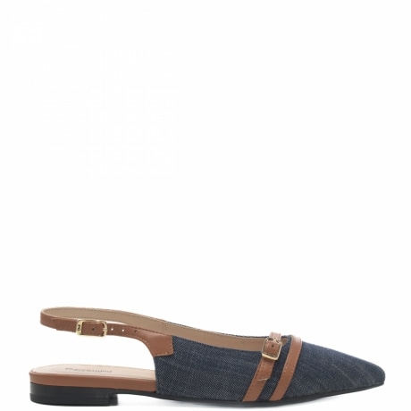 slingback basse da donna in denim e inserti in pelle 