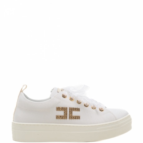 sneakers da bambina con inserto logato sul retro e dettagli dorati bianche 