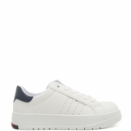 sneakers da bambino con inserto a contrasto sul retro e sulla suola bianche blu