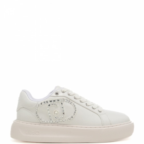 sneakers da donna kylie con maxi logo monogram con strass sulla parte esterna bianche 