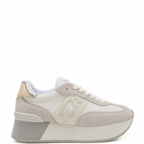 sneakers da donna dreamy 02 con maxi logo monogram con glitter neutro e oro 