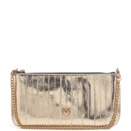 pochette horizontal flat in vera pelle con texture anguilla laminata oro