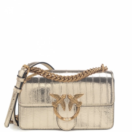 borsa a tracolla love one mini con texture anguilla laminata oro