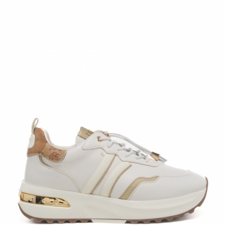 sneakers da donna con inserti mappa geo sul retro bianche 