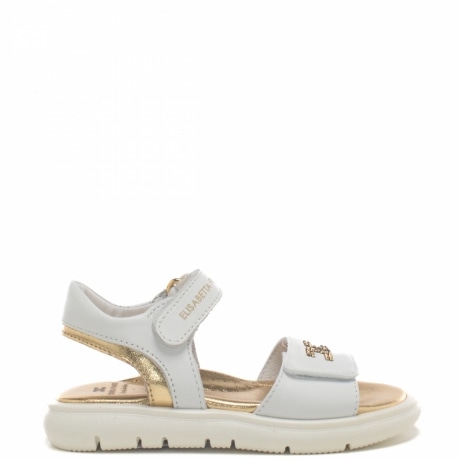 sandali da bambina con logo frontale bianco e oro 