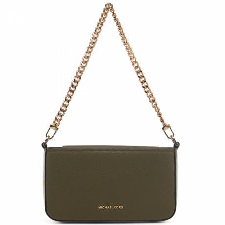 borsa a spalla in vera pelle con manico con catena verde militare