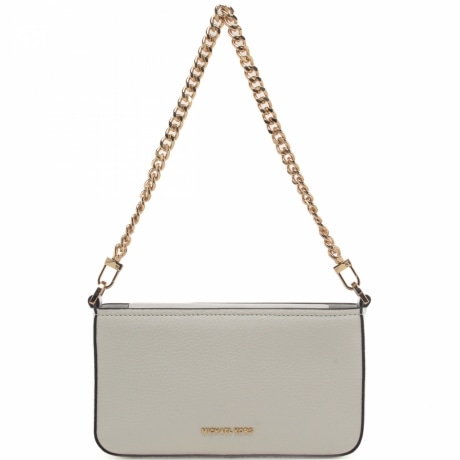 borsa a spalla in vera pelle con manico con catena bianco ottico 