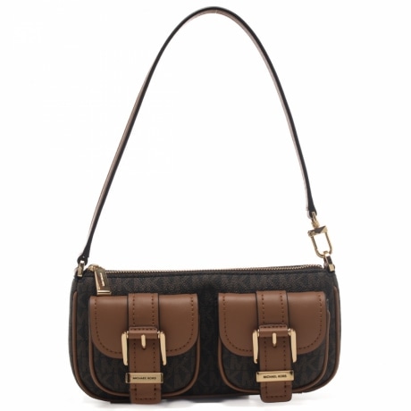 borsa a spalla da donna con logo monogram all over e tasche frontali  marrone