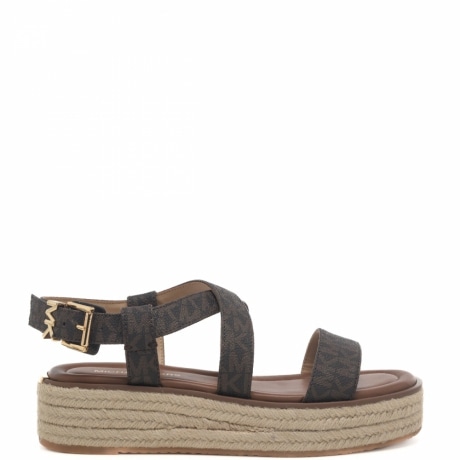 sandali da donna in vera pelle stile espadrilla lynn con logo e plateau marroni 