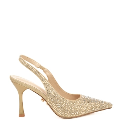 slingback alti da donna EINDHOVEN con strass gioiello all over oro