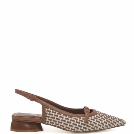 slingback bassi da donna con tessuto intrecciato e inserto con fibbia sul davanti  cuoio