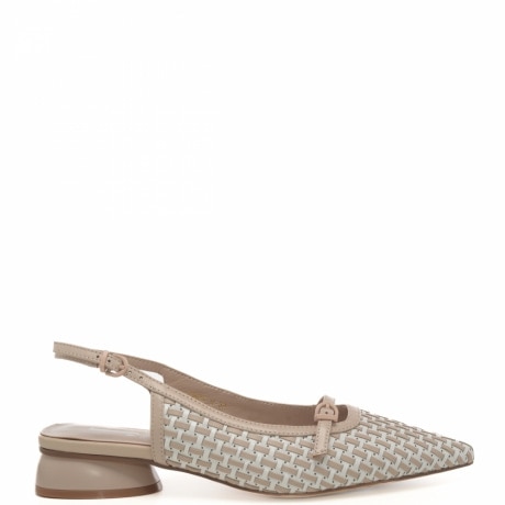 slingback bassi da donna con tessuto intrecciato e inserto con fibbia sul davanti sabbia