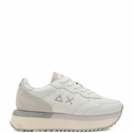 sneakers da donna big ally leather con inserto glitterato sul retro bianche 