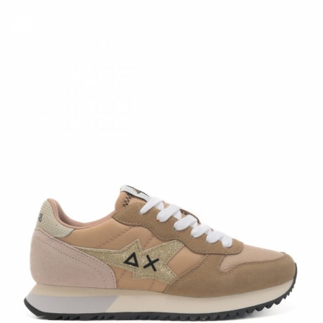 sneakers da donna stargirl con logo glitterato beige