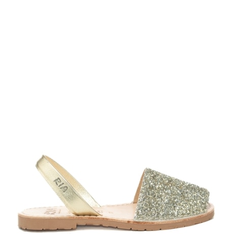 sandali slip on bassi da donna in vera pelle con glitter champagne